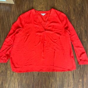 Red Long Sleeve V-neck Blouse